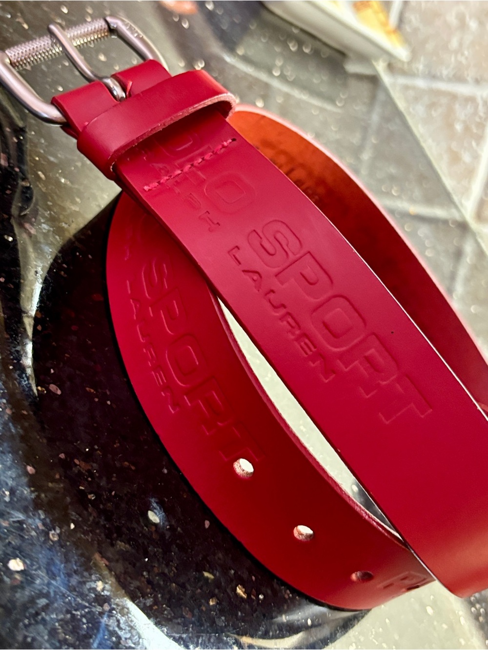 RARE Ralph Lauren Polo Sport Red Leather Vintage Belt with Silver Buckle Unisex